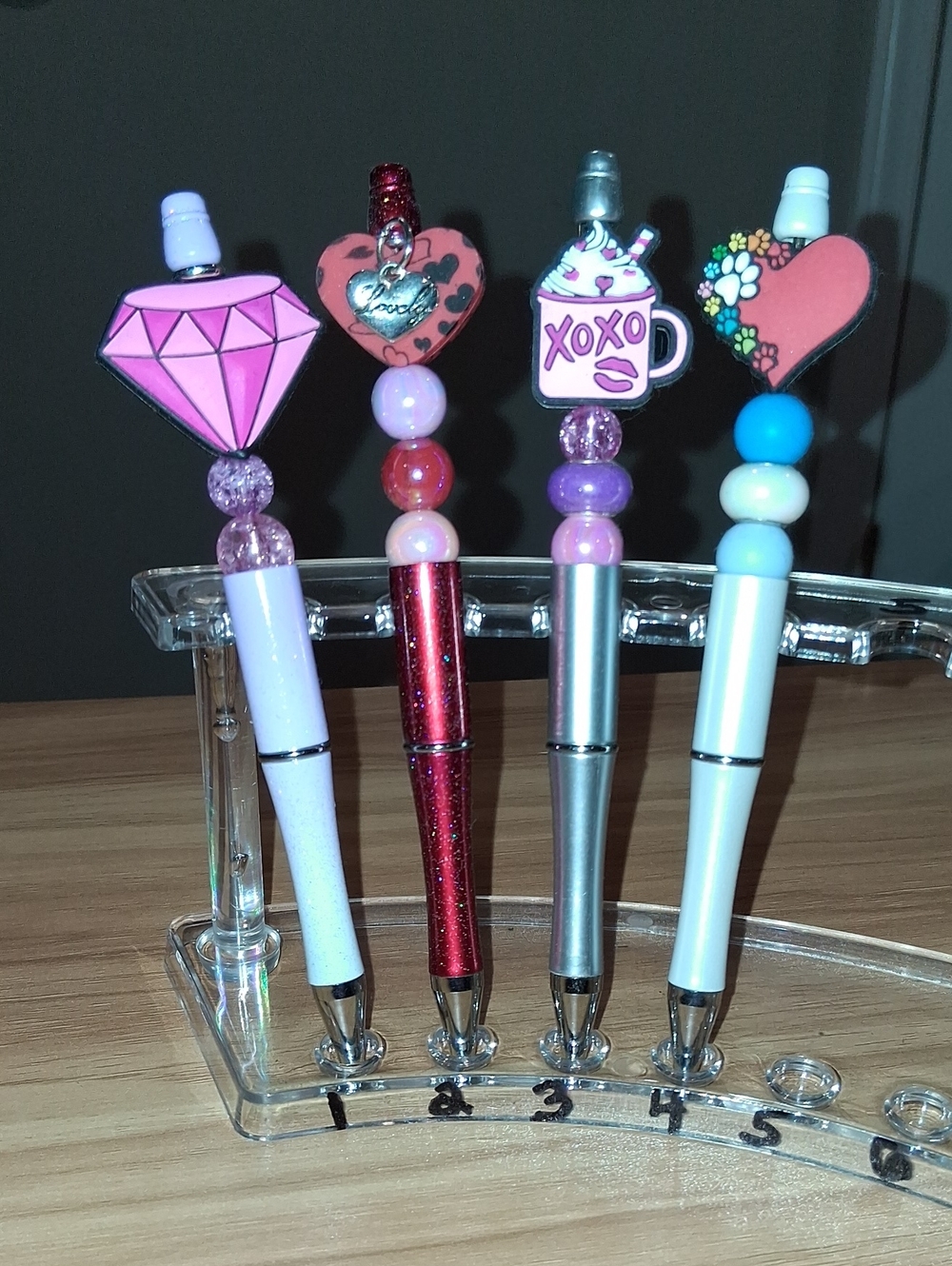 Handmade Decorative Heart & Gem Pen - Pink, Red, Silver, White. SOLD SEP.